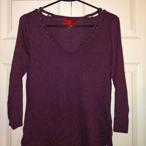 Jennifer Lopez Deep Purple Blouse with Studded V-Neck
